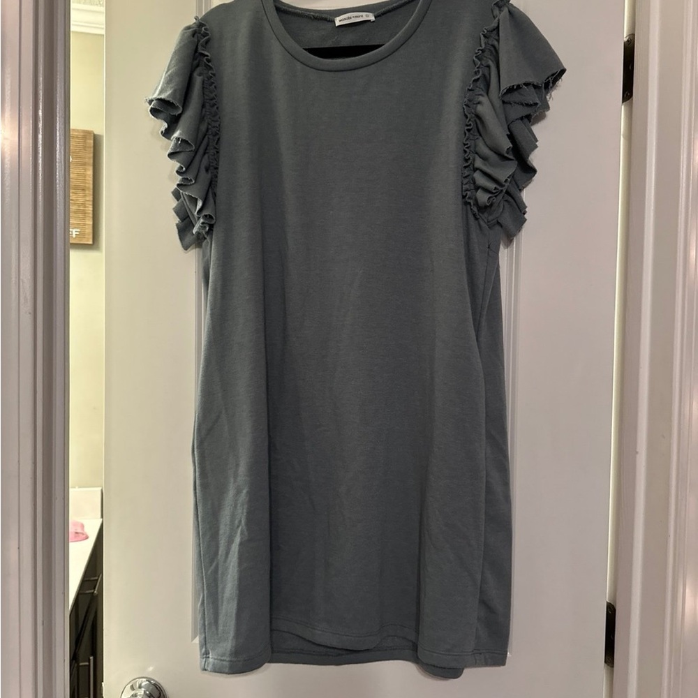 Ruffled Sleeve Teal Dress